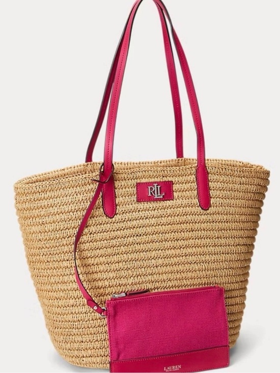 Lauren Ralph Lauren Handbags - NWT Ralph Lauren Brie Tote Neutral Hot Pink Trim Designer Bag Gift Mother’s Day